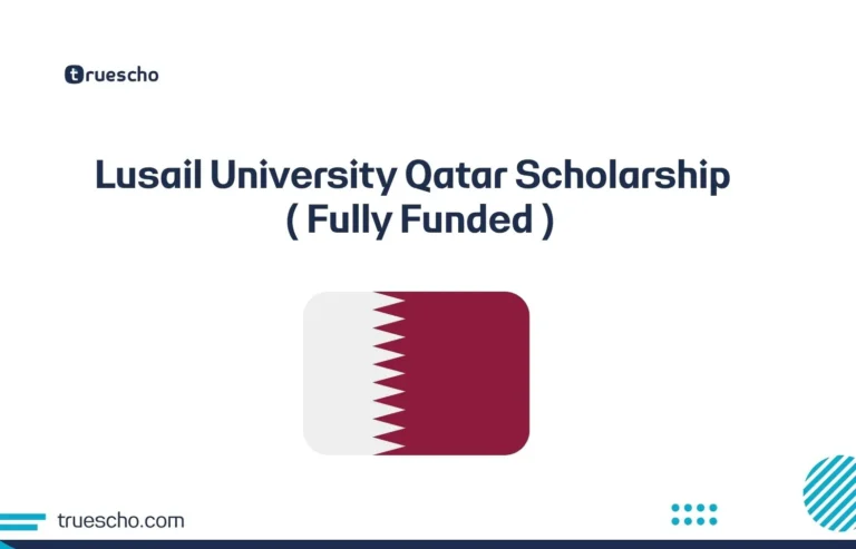 Lusail University Qatar Scholarship 2026 – Fully Funded Scholarship for International Students with Qatar flag illustration.