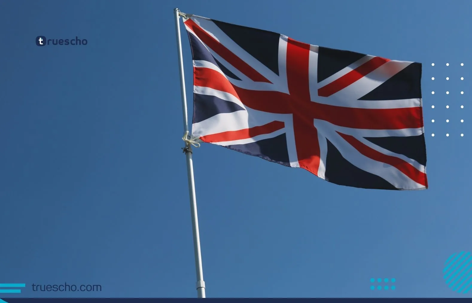 UK flag waving under a clear blue sky representing study and scholarship opportunities at the University of Sheffield.
