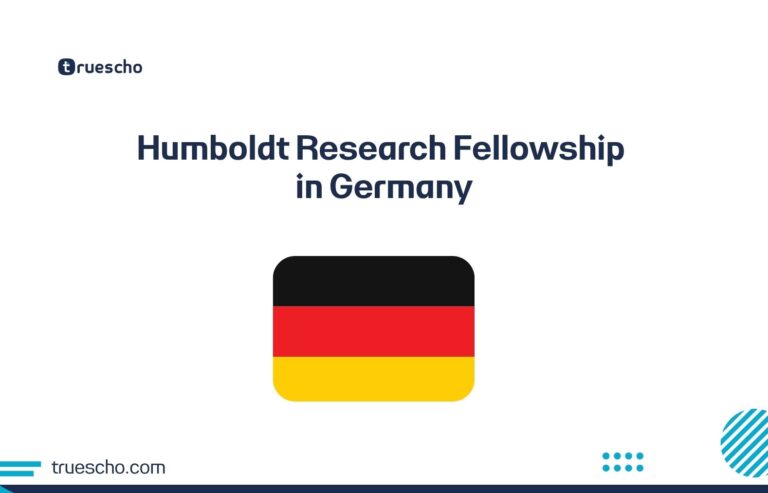 Humboldt Research Fellowship in Germany poster showing the German flag and truescho.com logo.